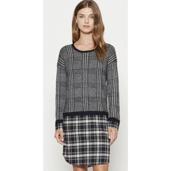 Soft Joie Dinay Sweater Dress Womens Small Long Sleeve Layered Mixed Plaid Black - Picture 3 of 7